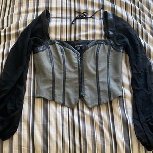 Corset top with mesh sleeves